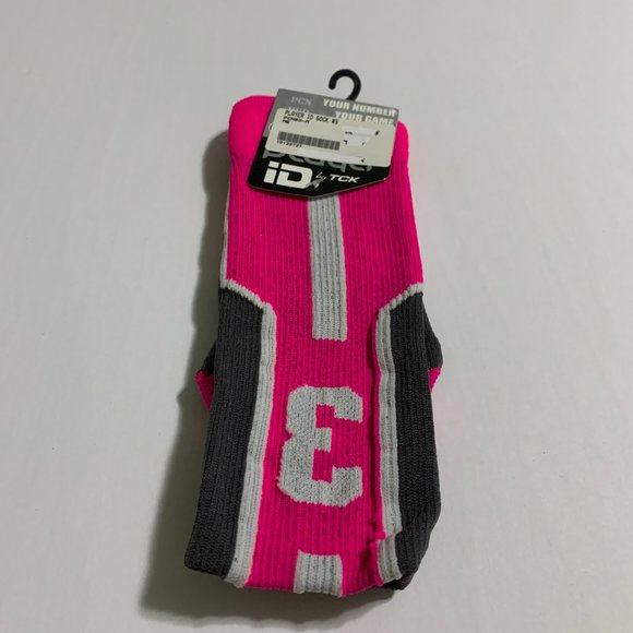 TCK Player ID Crew Socks Jersey Number Single # 3 Medium Gray Hot Pink White - Picture 1 of 5